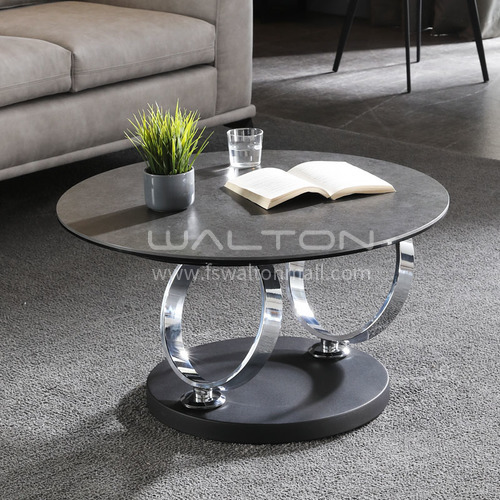 Ylx X22 Living Room Nordic Italian Minimalist Composite Tempered Glass Rock Slab Rotating Coffee Table Ylx X22 Living Room Nordic Italian, Greenapple Spiro Rotating Coffee Table In Clear Glass And Black